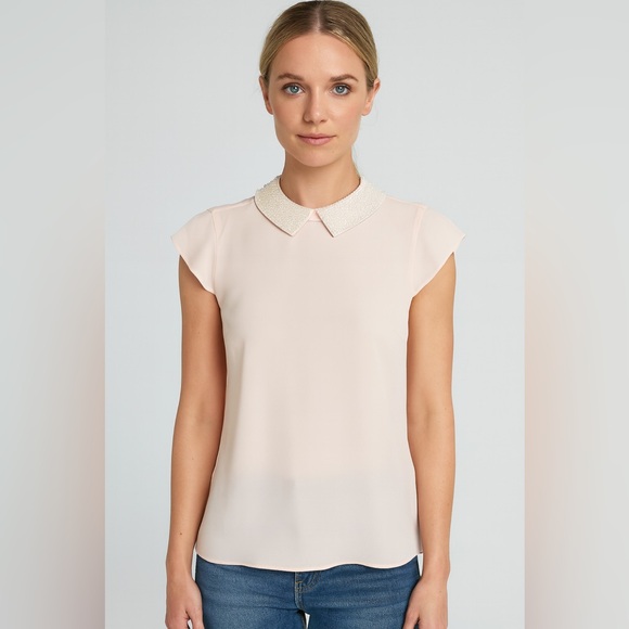 Maison Jules Tops - Pearl collar short sleeve pink blouse. So adorable!